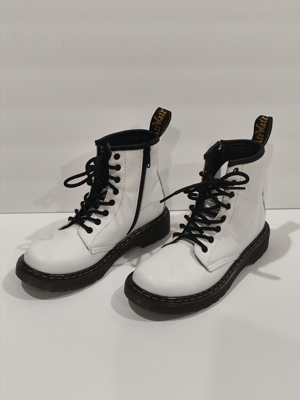 Dr. Martens 1460 White Smooth Leather Lace Up Zip Ankle Boots Size 3